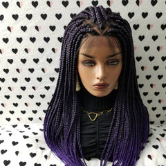 13x4 Caja frontal de encaje Trenzas Peluca Trenzada Pelucas delanteras de encaje Negro Púrpura Ombre