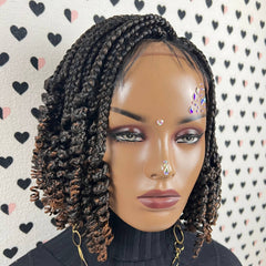 Handmade Box Braid Braided Lace Front Wig With Curly Ends Color 1b/30 Ombre
