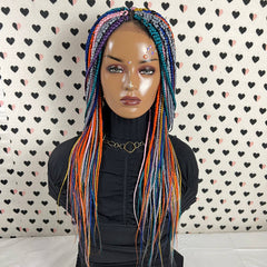 MultiColor Box Braided Wig Lace Closure Frontal Hand Braided Handmade Braids