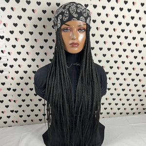 Peluca y bufanda con trenzas hechas a mano, pelucas con diadema trenzadas para mujeres negras, 26 pulgadas