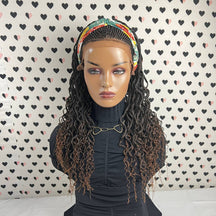 Cornrows Fulani Feedin Box Braid Wavy Curls Braided Lace Front Curly Wig Ombre