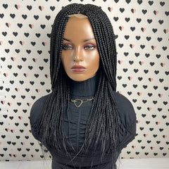 Short Box Braid Braided Wig Braids Lace Front wigs Color 1b Black 18 inches