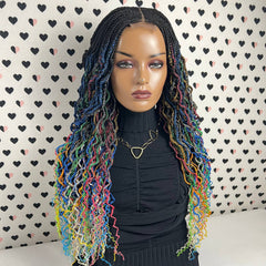 2x6 Lace Closure Cornrows Feeding Box Braids Braided Lace Curly Wig Multi-Color