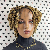 Short Curls Curly Box Braids Braided Lace Front Wig For Black Women Colors 27 Golden Blond Mixed With Black