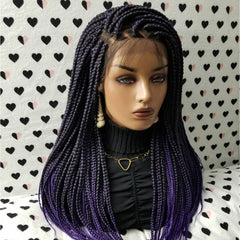 13x4 Caja frontal de encaje Trenzas Peluca Trenzada Pelucas delanteras de encaje Negro Púrpura Ombre