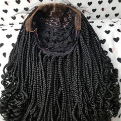 Curly Box Braided Wig For Black Women Lace Closure Goddess Box Braids Lace Front Wig Color 1b Black