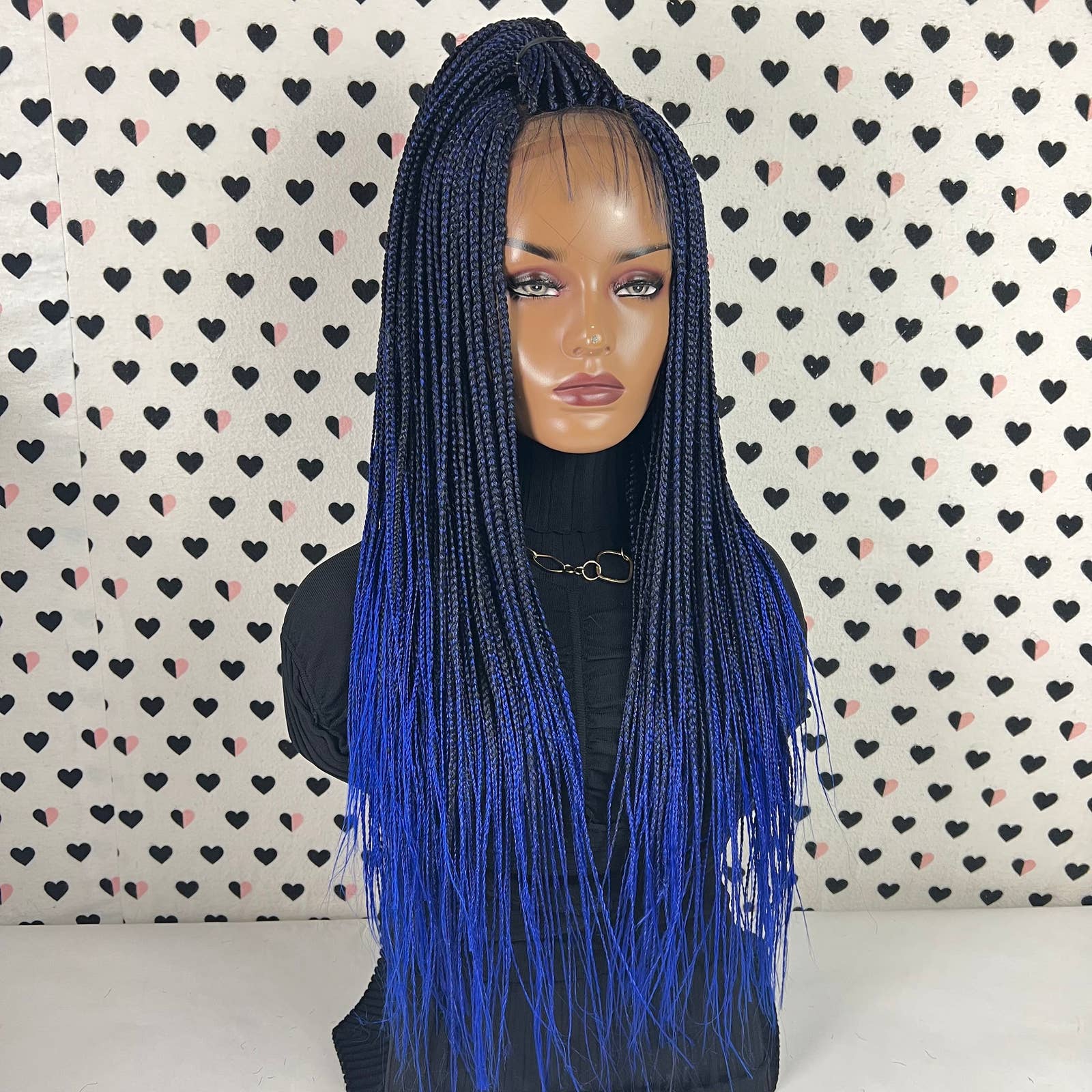 Blue Ombre Wig Box Braided Wigs For Black Women Braids Lace Front Wigs Handmade