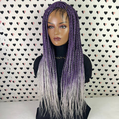 Ready To Ship Purple Silver Ombre Wig Box Braided Wigs For Black Women Handmade