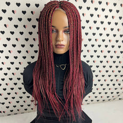 Multi Color Box Braid Braided Braids Lace Front Wigs For Black Women Color Burgundy Red & Gold