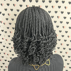 Lace Closure Handmade Box Braids Braided Lace Front Wig With Curly Ends 1b Black