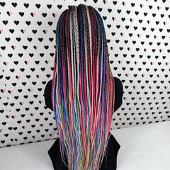 MultiColored Box Braided Wig Lace Closure Frontal Handmade Small Braids Wig