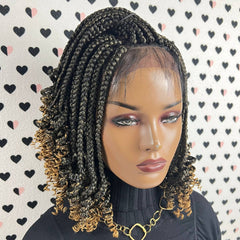 Ready To Ship Box Braid Braided Lace Front Wig With Curly Ends Color 1b/27 Ombre