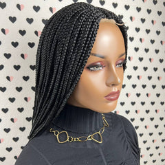 Short Box Braid Braided Wig Braids Lace Front wigs Color 1b Black 18 inches
