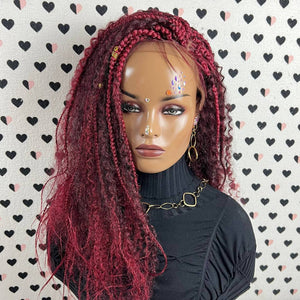 Lace Frontal Goddess Box Braids Synthetic Curls Curly Braided Lace Front Wig Red