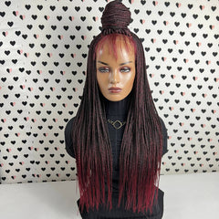 Ready To Ship Braided Wig Lace Frontal Small Box Braids Lace Front Wig Ombre Red