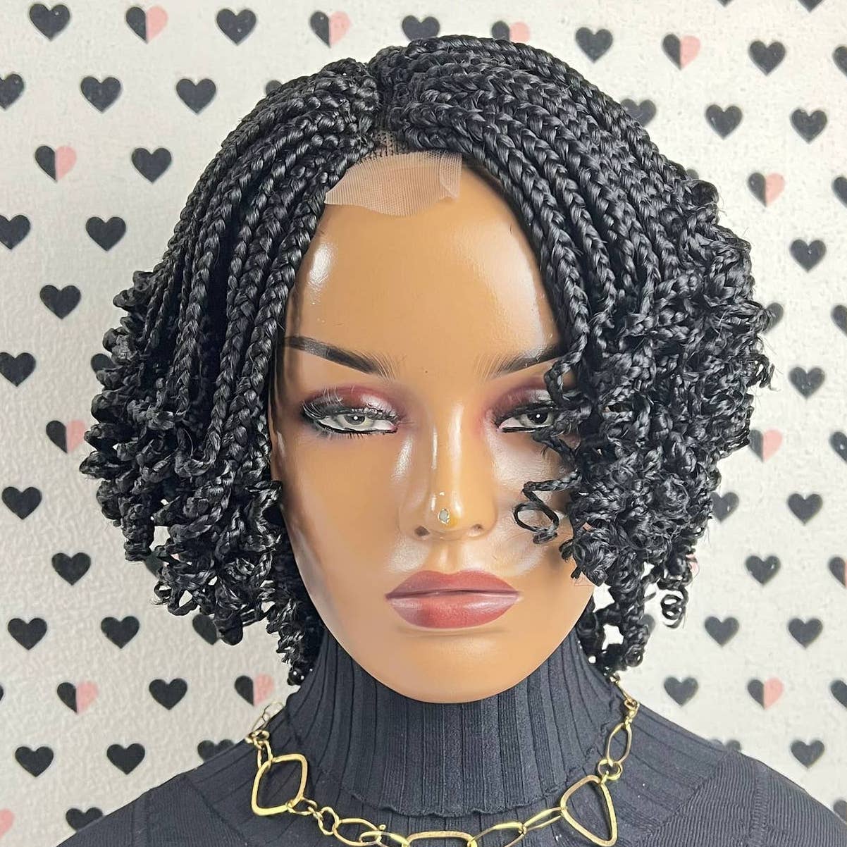 Short Curls Box Braids Braided Lace Front Frontal Wig With Curly Ends Black