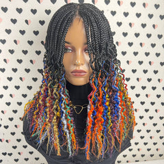 Multicolor Wavy Curls Curly Box Braids Braided Wig For Black Women Rainbow Color