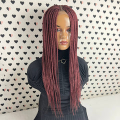 Cornrow Wig Box Braid Braided Small Braids Lace Front Wig Color Burgundy Red