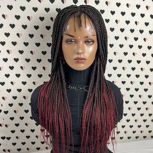 Peluca trenzada Caja Trenzas Pelucas delanteras de encaje para mujeres negras 1b Negro/Borgoña Ombre