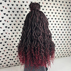 Goddess Box Braids Lace Frontal Braided Wig With Curly Waves Color 1b/Bug Ombre