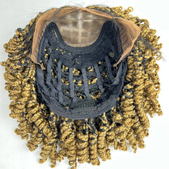 Short Curls Curly Box Braids Braided Lace Front Wig For Black Women Colors 27 Golden Blond Mixed With Black