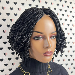 Short Curls Curly Box Braid Braided Lace Front Wig For Black Woman Color Black